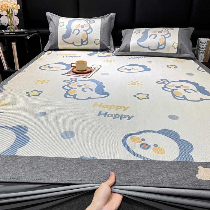 91家纺网 家纺一手货源 找家纺 宜家坊 2024新款A类抗菌数码印花冰藤凉席 床笠款-快乐恐龙