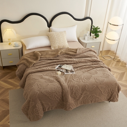 91家纺网 家纺一手货源 找家纺 （总）枋梢家纺跨境电商 2024蝴蝶花塔芙绒羊羔绒毛毯加厚保暖毛毯