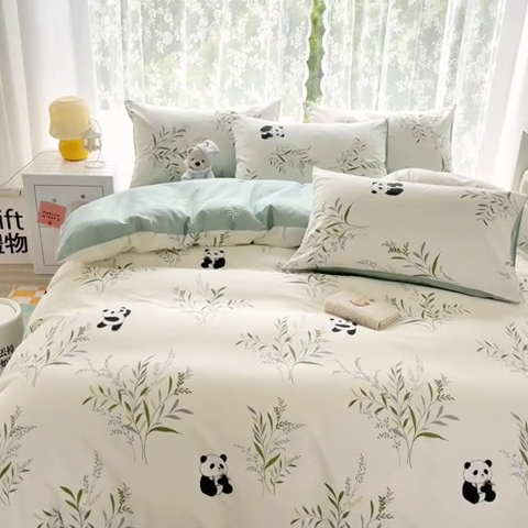91家纺网 家纺一手货源 找家纺 世爵 2024新款12868全棉印花四件套 竹林熊猫