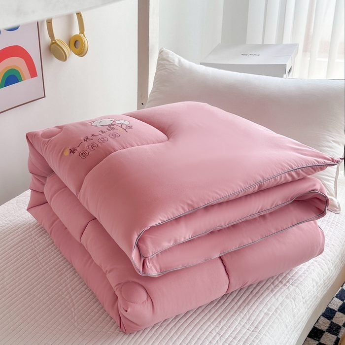 91家纺网 家纺一手货源 找家纺 羽涵家纺 2024新款10A抗菌10A抗菌水洗磨毛学生大豆被夏被春秋被冬被芯被子 棉麻大豆被 粉色