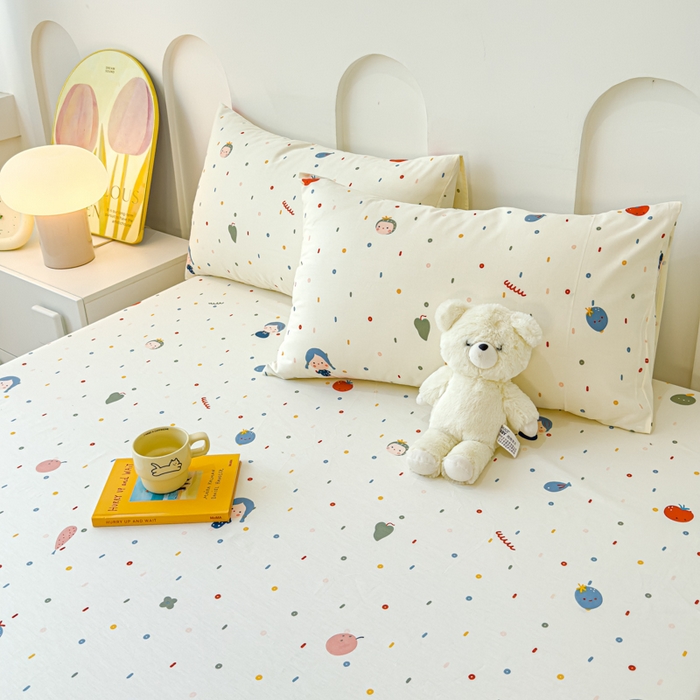 91家纺网 家纺一手货源 找家纺 感遇家纺 2024新款纯棉床单床笠枕套 床笠款-波点小女孩