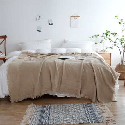 91家纺网 家纺一手货源 找家纺 （总）凌云家纺 2025新款四层皱皱纱流苏毯盖毯浴巾