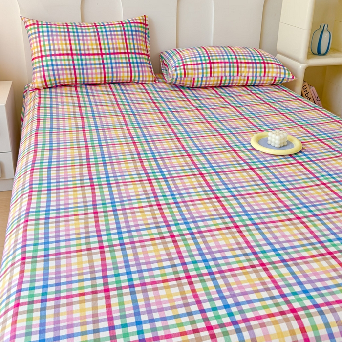 91家纺网 家纺一手货源 找家纺 感遇家纺 2024新款纯棉床单床笠枕套 床单款-五彩格