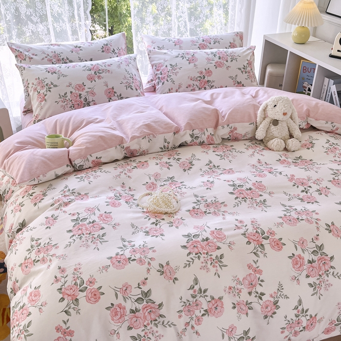 91家纺网 家纺一手货源 找家纺 世爵 2024新款12868全棉印花单品被套 田园花香一粉