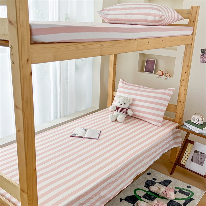 91家纺网 家纺一手货源 找家纺 多品 2024新款水洗棉皱皱纱学生宿舍单床单 蜜桃粉