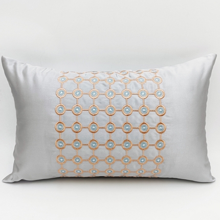 澜屿 2024新款禅丝高精密刺绣小抱枕头枕芯腰靠枕 圆点-银灰