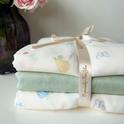 91家纺网 家纺一手货源 找家纺 （总）麦伦家居 2024春夏新品全棉有氧双层纱印花系列四件套（叠拍图）