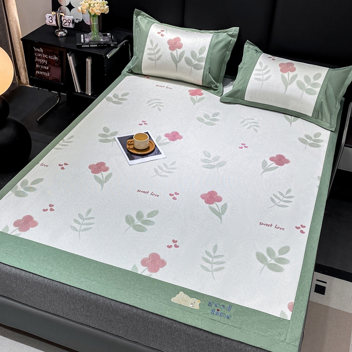 91家纺网 家纺一手货源 找家纺 宜家坊 2024新款A类抗菌数码印花冰藤凉席 床席款-小红花