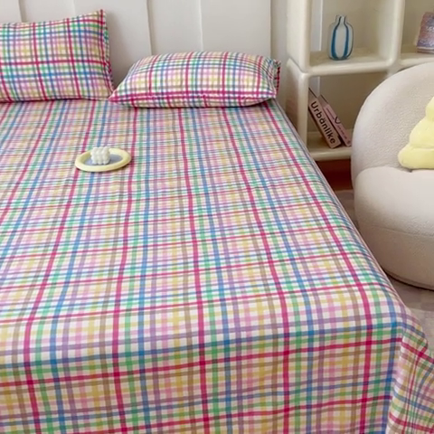 91家纺网 家纺一手货源 找家纺 感遇家纺 2024新款纯棉床单床笠枕套 床单款-五彩格