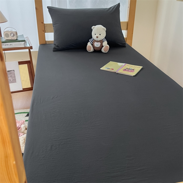 91家纺网 家纺一手货源 找家纺 多品 2024新款水洗棉皱皱纱学生宿舍床垫套床褥套 深灰