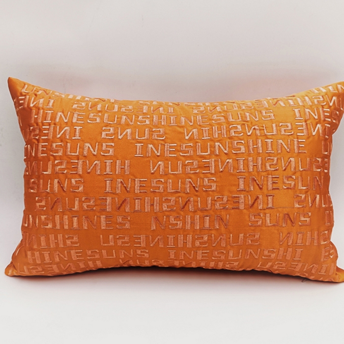 91家纺网 家纺一手货源 找家纺 澜屿 2024新款禅丝高精密刺绣小抱枕头枕芯腰靠枕 字母-亮橙