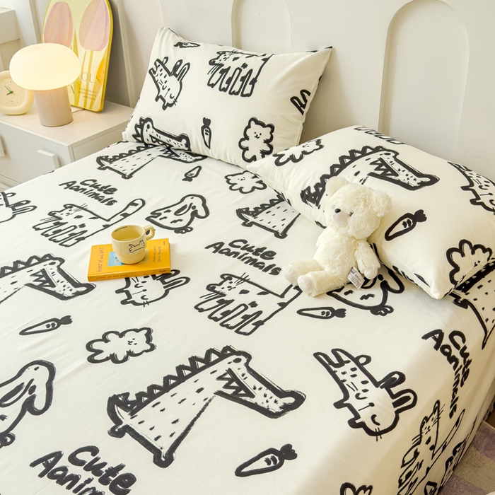 91家纺网 家纺一手货源 找家纺 感遇家纺 2024新款纯棉床单床笠枕套 床单款-小涂鸦乐园