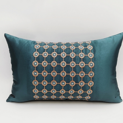 澜屿 2024新款禅丝高精密刺绣小抱枕头枕芯腰靠枕 圆点-孔雀绿