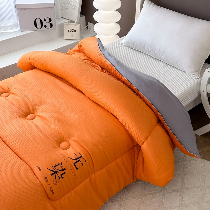 91家纺网 家纺一手货源 找家纺 招财狼家纺  2024新款水洗磨毛学生大豆被夏被春秋被多被芯被子 无染 橘+灰