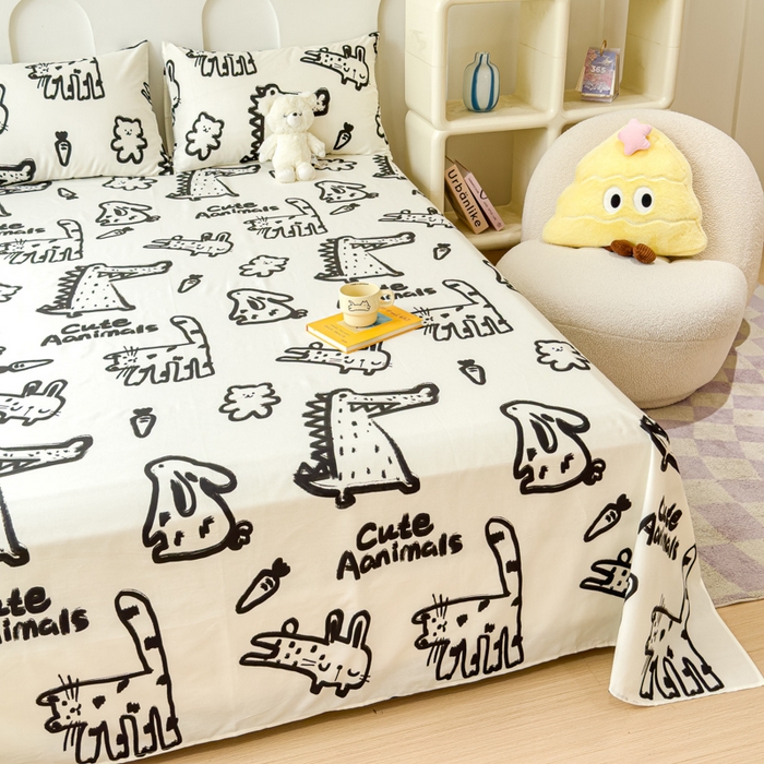 91家纺网 家纺一手货源 找家纺 感遇家纺 2024新款纯棉床单床笠枕套 床单款-小涂鸦乐园