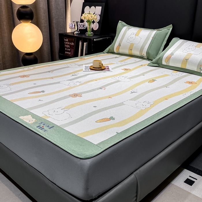 91家纺网 家纺一手货源 找家纺 宜家坊 2024新款A类抗菌数码印花冰藤凉席 床笠款-波浪兔