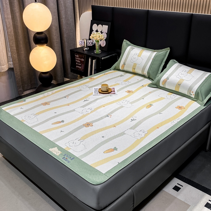 91家纺网 家纺一手货源 找家纺 宜家坊 2024新款A类抗菌数码印花冰藤凉席 床笠款-波浪兔