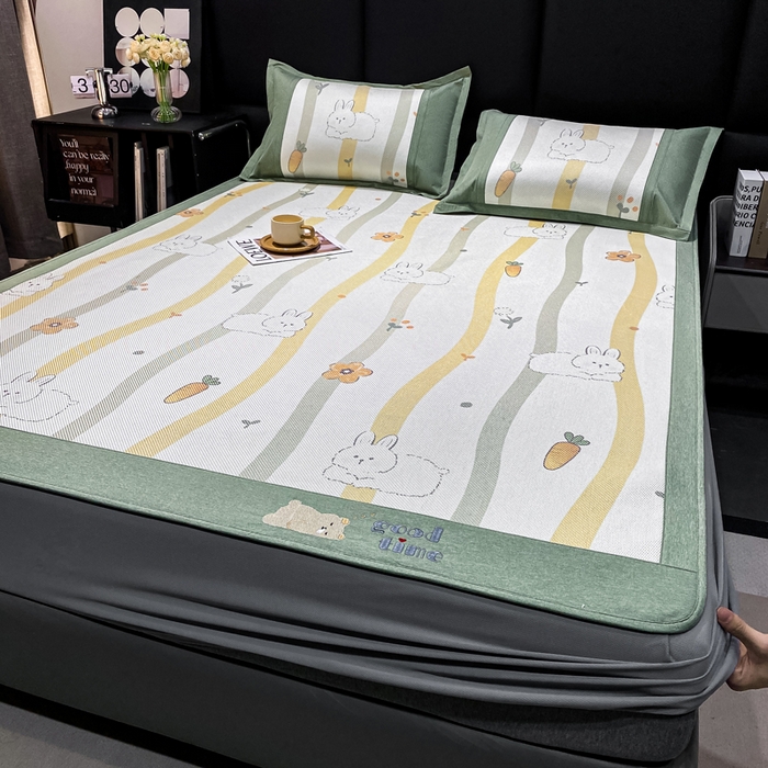 91家纺网 家纺一手货源 找家纺 宜家坊 2024新款A类抗菌数码印花冰藤凉席 床笠款-波浪兔