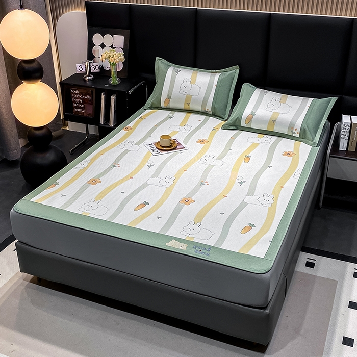 91家纺网 家纺一手货源 找家纺 宜家坊 2024新款A类抗菌数码印花冰藤凉席 床笠款-波浪兔