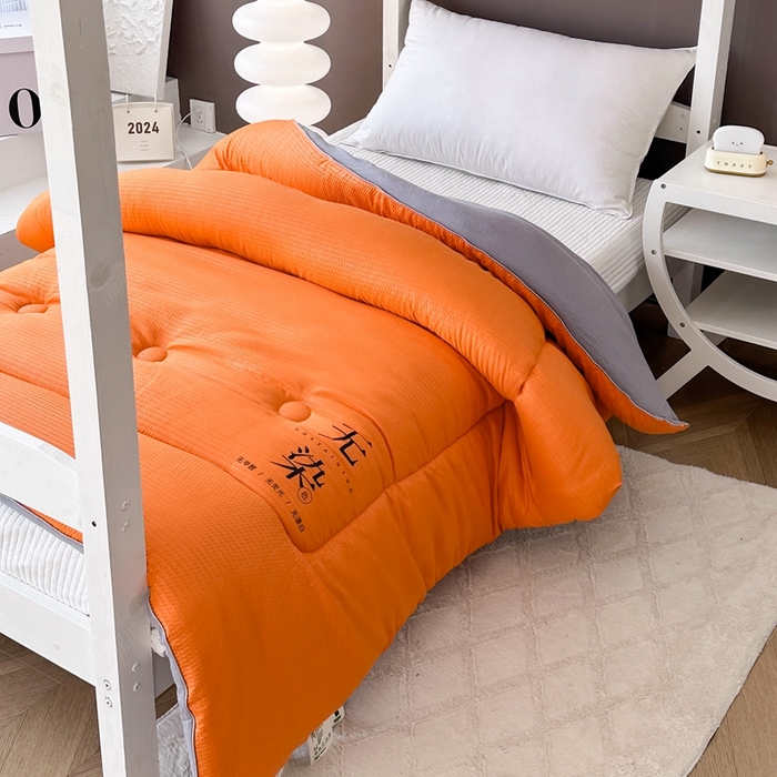 91家纺网 家纺一手货源 找家纺 招财狼家纺  2024新款水洗磨毛学生大豆被夏被春秋被多被芯被子 无染 橘+灰