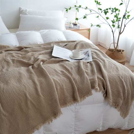 91家纺网 家纺一手货源 找家纺 （总）凌云家纺 2025新款四层皱皱纱流苏毯盖毯浴巾