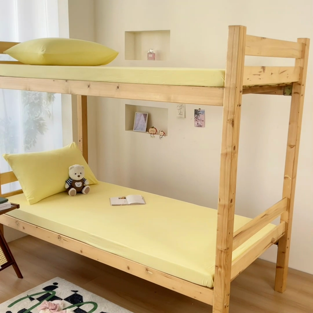 91家纺网 家纺一手货源 找家纺 多品 2024新款水洗棉皱皱纱学生宿舍单床笠 奶黄