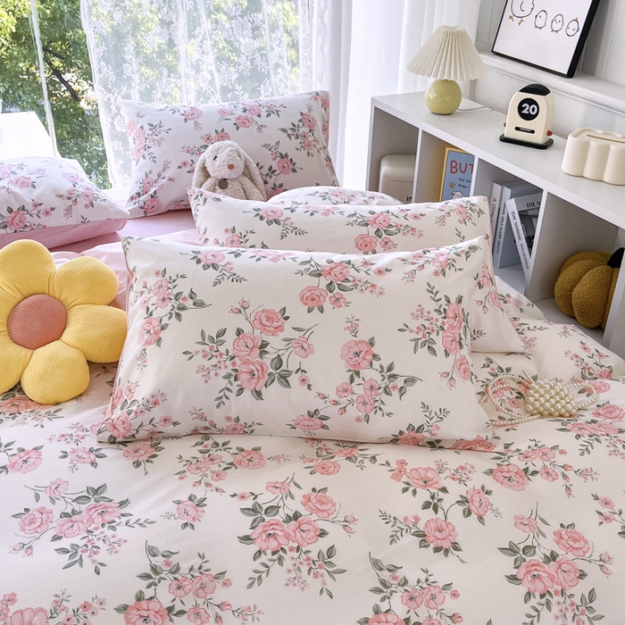 91家纺网 家纺一手货源 找家纺 世爵 2024新款12868全棉印花四件套 田园花香一粉