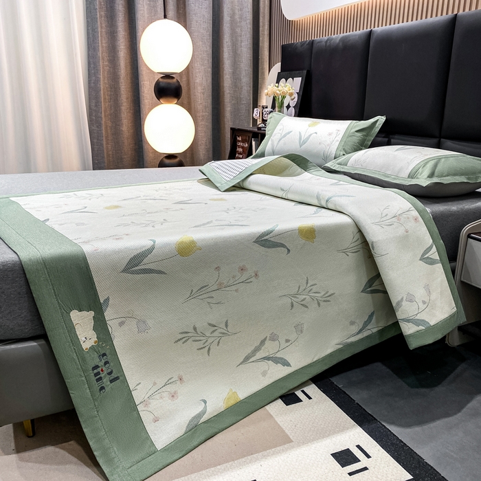 91家纺网 家纺一手货源 找家纺 宜家坊 2024新款A类抗菌数码印花冰藤凉席 床席款-花语