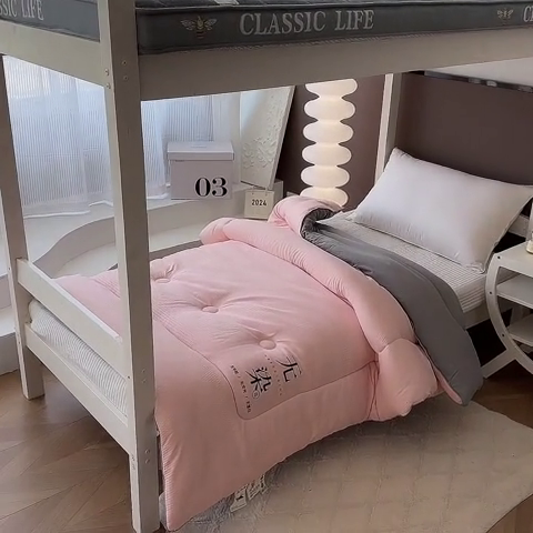 91家纺网 家纺一手货源 找家纺 招财狼家纺  2024新款水洗磨毛学生大豆被夏被春秋被多被芯被子 无染 粉+灰