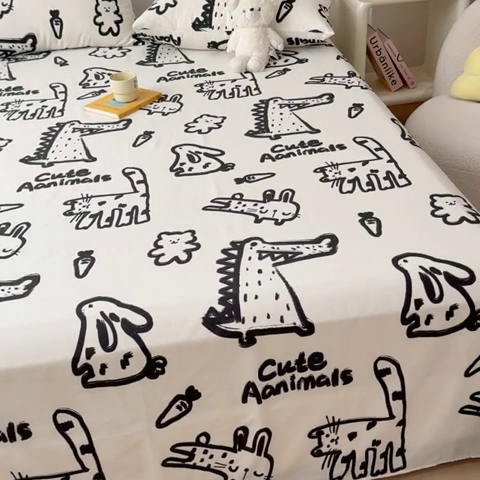 91家纺网 家纺一手货源 找家纺 感遇家纺 2024新款纯棉床单床笠枕套 床单款-小涂鸦乐园