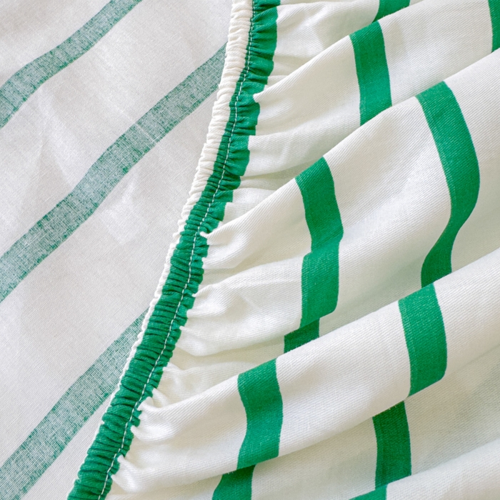 91家纺网 家纺一手货源 找家纺 感遇家纺 2024新款纯棉床单床笠枕套 床笠款-墨绿条纹