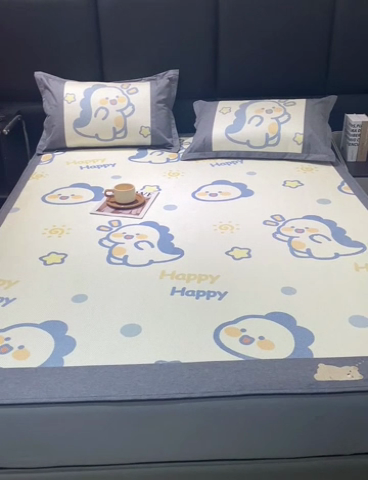 91家纺网 家纺一手货源 找家纺 宜家坊 2024新款A类抗菌数码印花冰藤凉席 床笠款-快乐恐龙