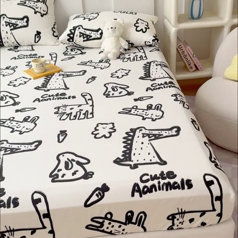 91家纺网 家纺一手货源 找家纺 感遇家纺 2024新款纯棉床单床笠枕套 床笠款-小涂鸦乐园