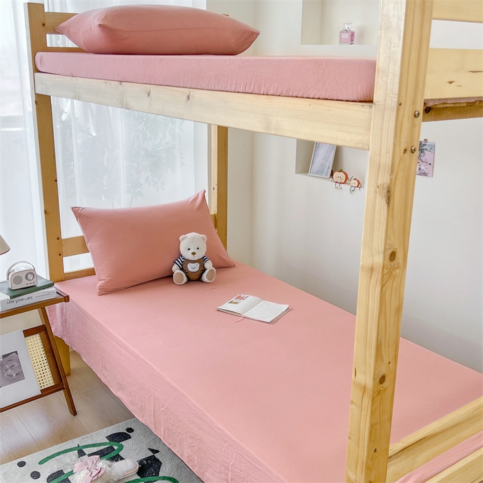 91家纺网 家纺一手货源 找家纺 多品 2024新款水洗棉皱皱纱学生宿舍单床单 栗子粉