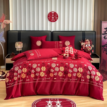 91家纺网 家纺一手货源 找家纺 甜咪咪婚庆 2024新品长绒棉全棉婚庆结婚四件套多件套小红书推荐 爱的盛宴