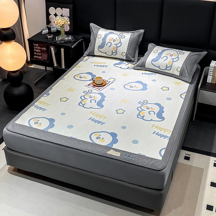 91家纺网 家纺一手货源 找家纺 宜家坊 2024新款A类抗菌数码印花冰藤凉席 床笠款-快乐恐龙