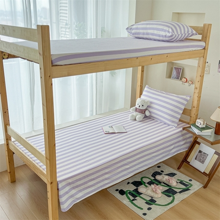 91家纺网 家纺一手货源 找家纺 多品 2024新款水洗棉皱皱纱学生宿舍单床单 丁香紫条