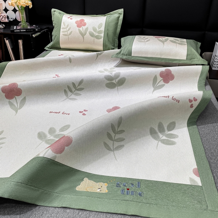 91家纺网 家纺一手货源 找家纺 宜家坊 2024新款A类抗菌数码印花冰藤凉席 床席款-小红花