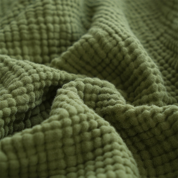 91家纺网 家纺一手货源 找家纺 凌云家纺 2025新款四层皱皱纱流苏毯盖毯浴巾 抹茶150x200cm