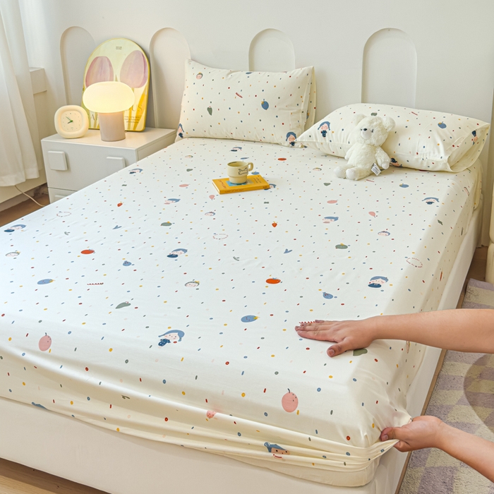 91家纺网 家纺一手货源 找家纺 感遇家纺 2024新款纯棉床单床笠枕套 床笠款-波点小女孩