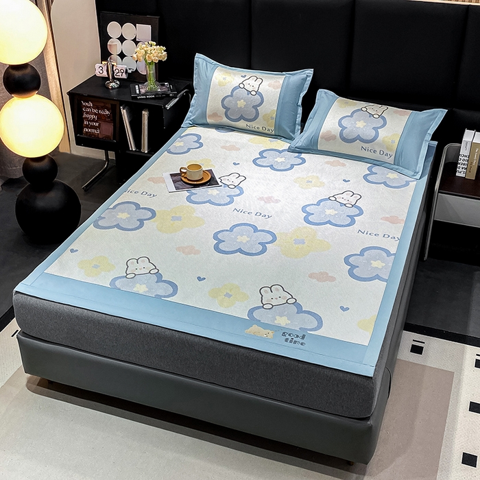 91家纺网 家纺一手货源 找家纺 宜家坊 2024新款A类抗菌数码印花冰藤凉席 床席款-蓝翎花