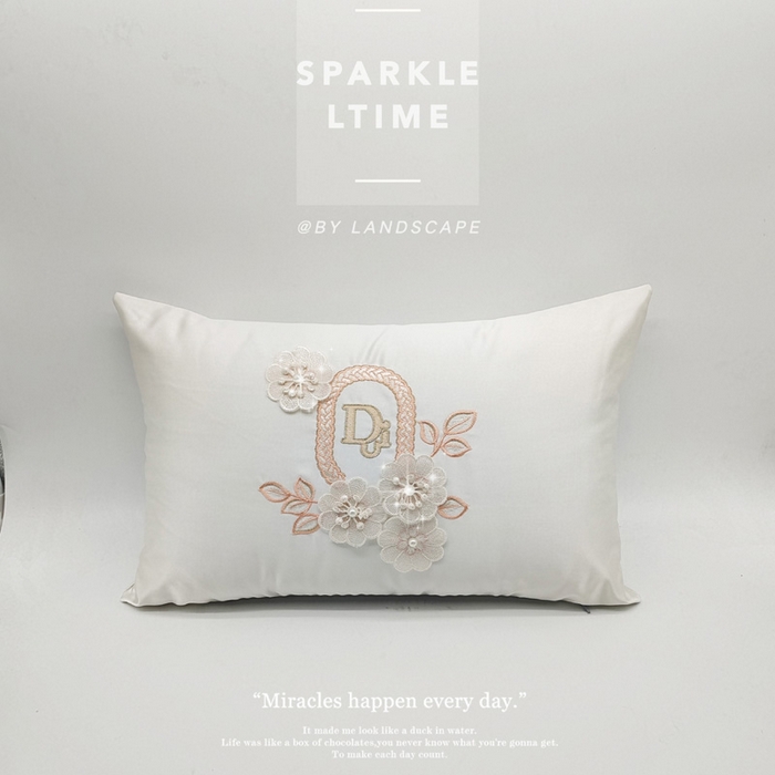 91家纺网 家纺一手货源 找家纺 澜屿 24款禅丝高精密珍珠花朵小腰枕 白色