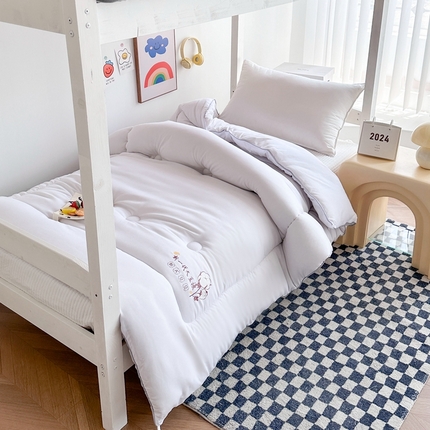 91家纺网 家纺一手货源 找家纺 羽涵家纺 2024新款10A抗菌10A抗菌水洗磨毛学生大豆被夏被春秋被冬被芯被子 棉麻大豆被 白色