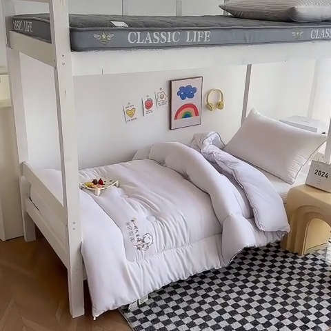 91家纺网 家纺一手货源 找家纺 招财狼家纺  2024新款水洗磨毛学生大豆被夏被春秋被多被芯被子 大豆被 白色