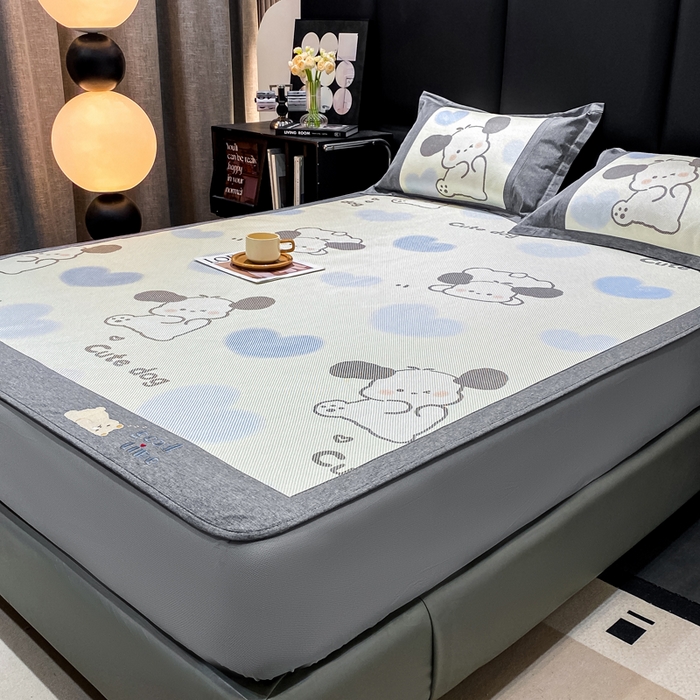 91家纺网 家纺一手货源 找家纺 宜家坊 2024新款A类抗菌数码印花冰藤凉席 床笠款-爱心狗