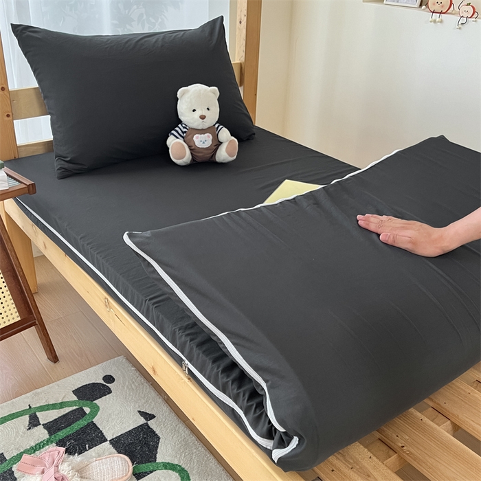 91家纺网 家纺一手货源 找家纺 多品 2024新款水洗棉皱皱纱学生宿舍床垫套床褥套 深灰