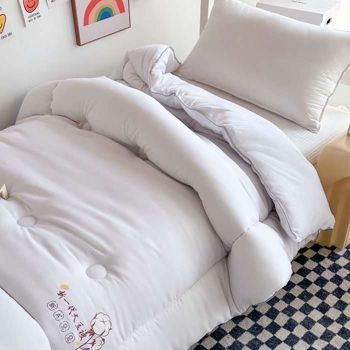 91家纺网 家纺一手货源 找家纺 招财狼家纺  2024新款水洗磨毛学生大豆被夏被春秋被多被芯被子 大豆被 白色