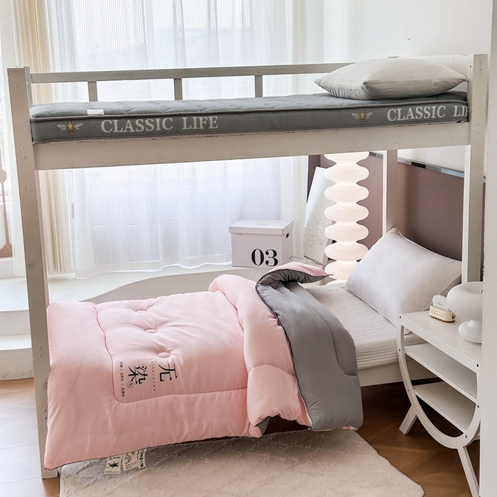 91家纺网 家纺一手货源 找家纺 招财狼家纺  2024新款水洗磨毛学生大豆被夏被春秋被多被芯被子 无染 粉+灰