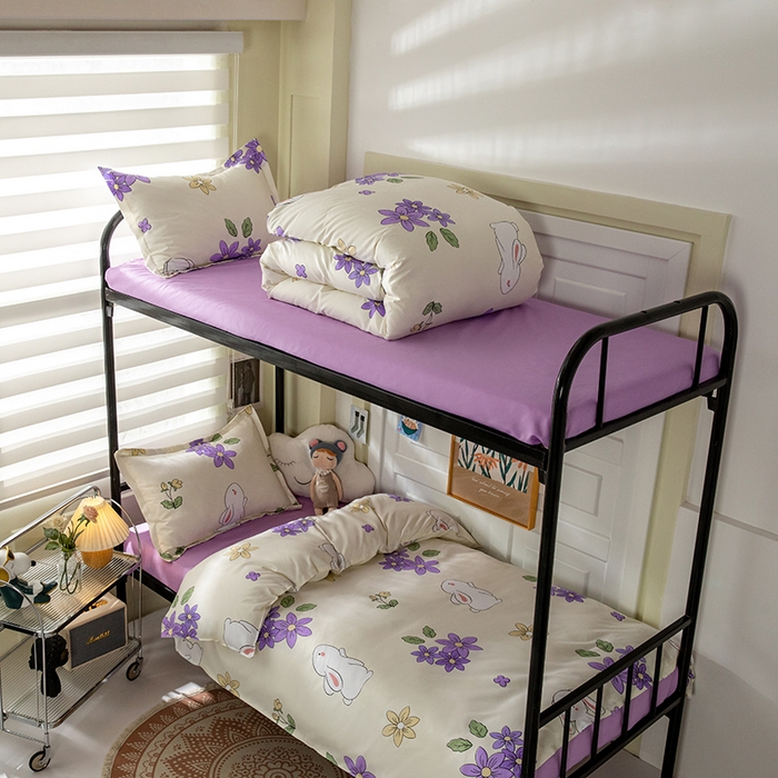 91家纺网 家纺一手货源 找家纺 港岛妹妹 2024新款芦荟棉印花四件套四件套学生床宿舍图 花与兔