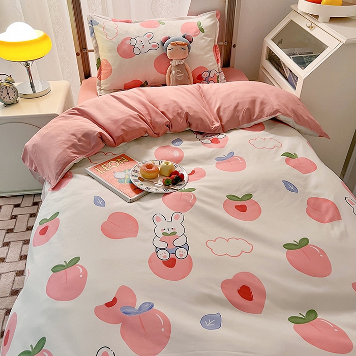 91家纺网 家纺一手货源 找家纺 港岛妹妹 2024新款芦荟棉印花四件套四件套学生床宿舍图 元气桃桃